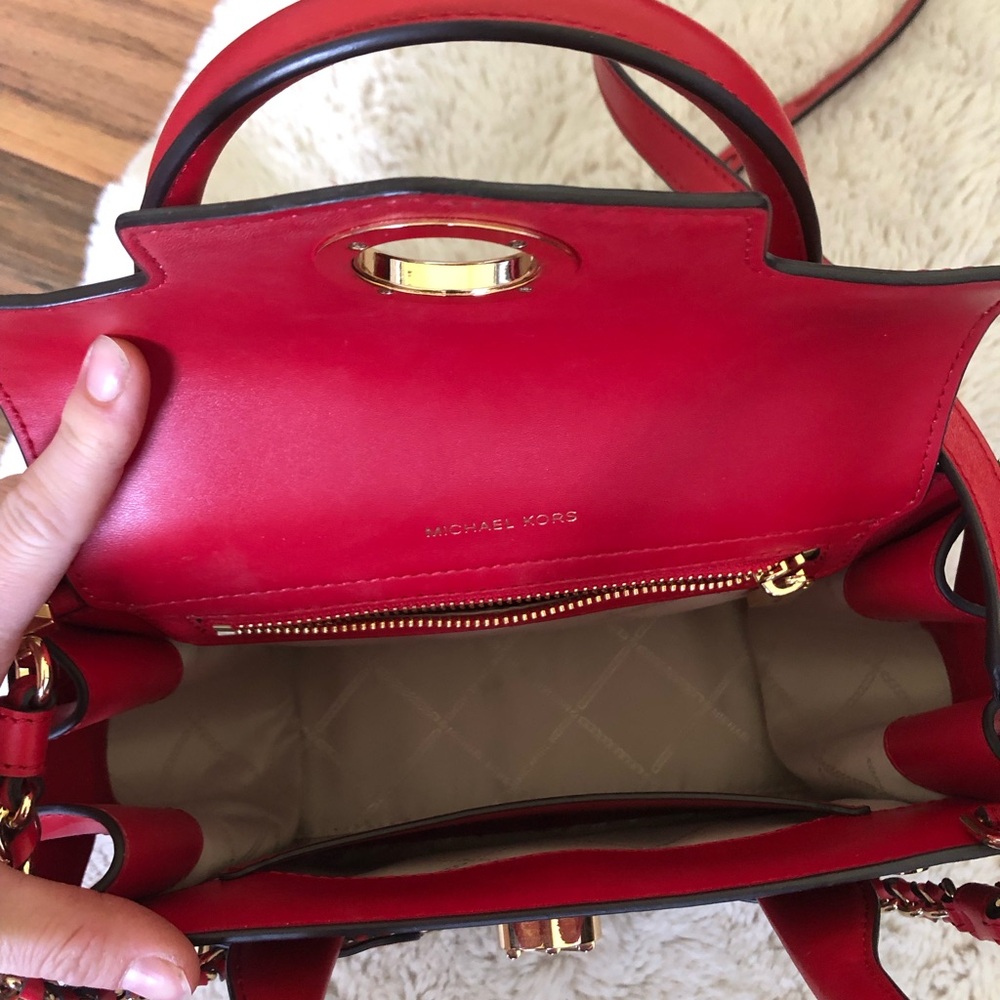 Michael Kors Red and Brown Carmen Satchel with Gold Hardware - Picture 2 of 10